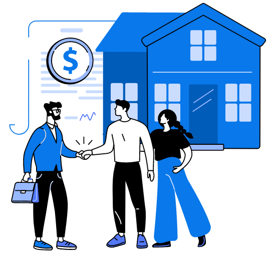 Gráfico de pareja sellando trato del crédito de consumo